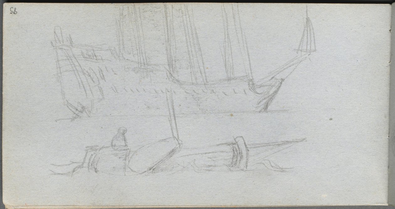 Sketchbook, página 85: Estudo de um navio e uma bóia. de Jean Louis Ernest Meissonier