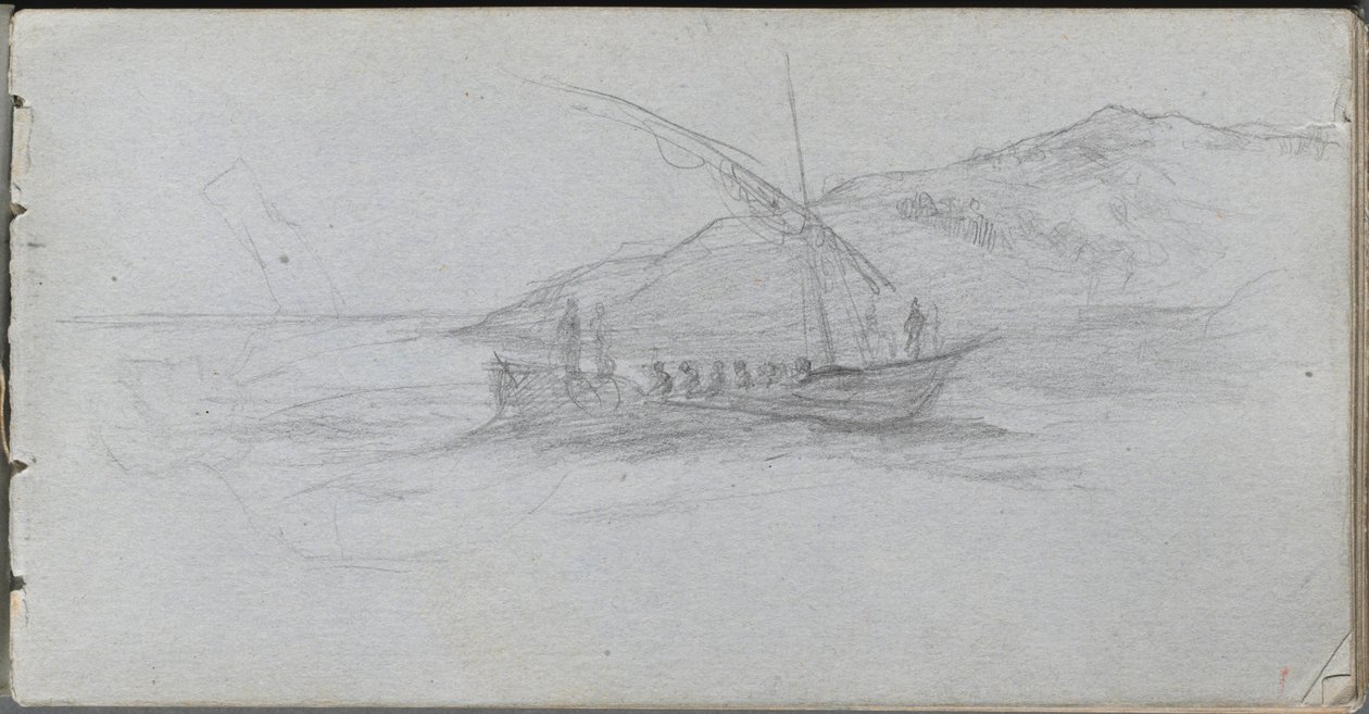 Caderno de desenho, página 88: Paisagem marinha e Figura. de Jean Louis Ernest Meissonier