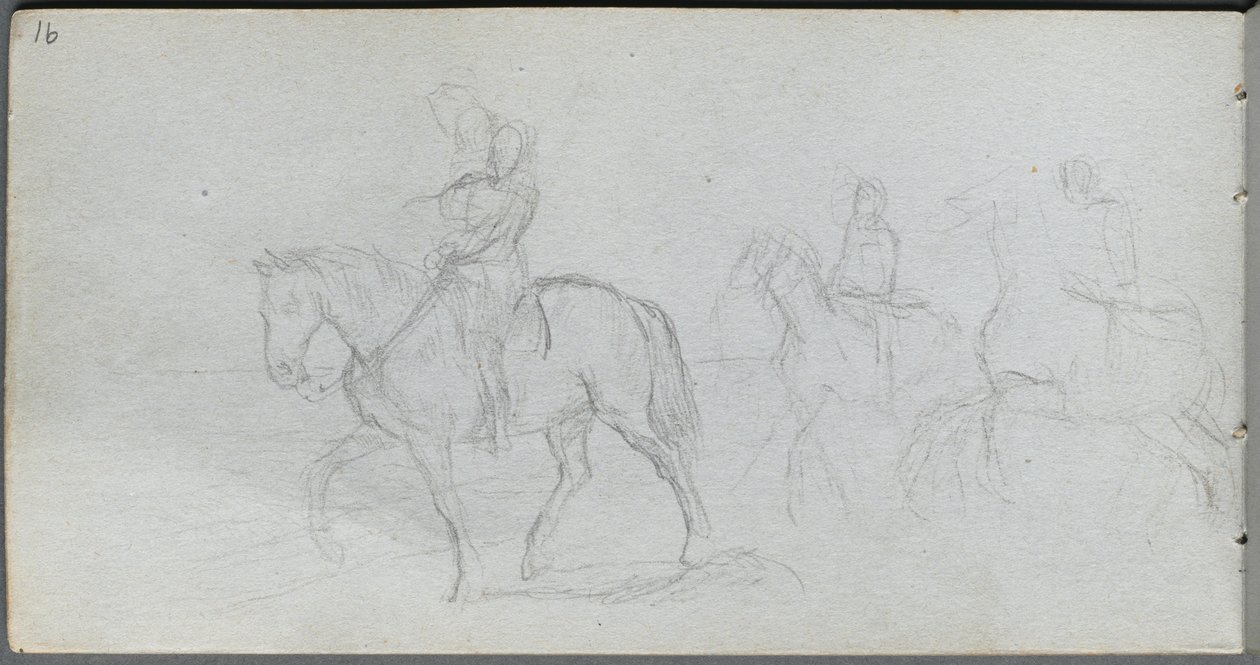 Caderno de desenho, página 91: Figuras a cavalo. de Jean Louis Ernest Meissonier