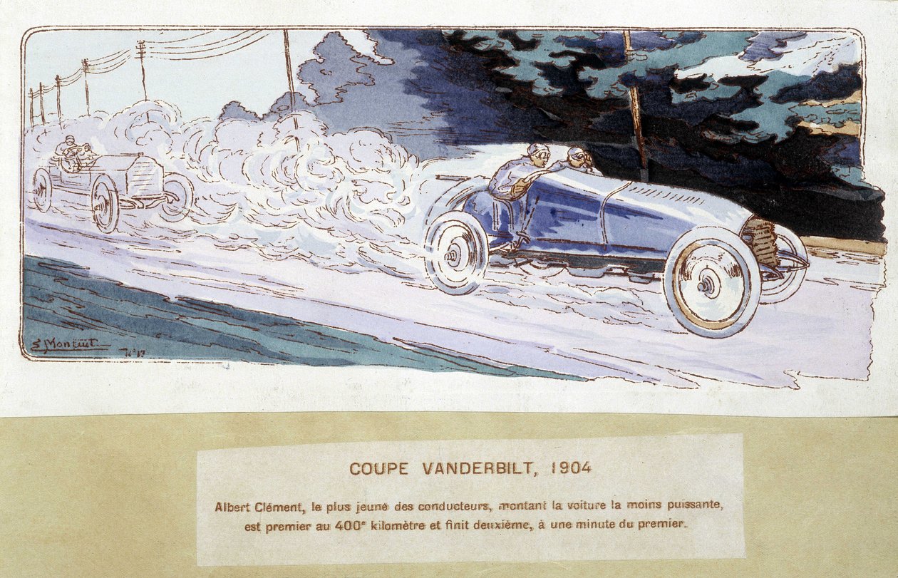 Corrida: a Copa Vanderbilt em 1904 - sorteio por Ernest Montaut (1878-1909). de Ernest Montaut