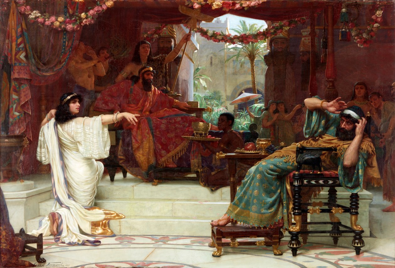 Ester denunciando Hamã ao rei Assuero, 1888 de Ernest Normand