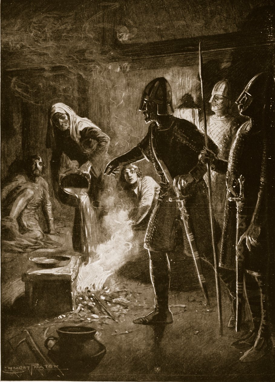 Toque de recolher, ilustração da "História da nação britânica" de Hutchinson, c.1920 de Ernest Prater