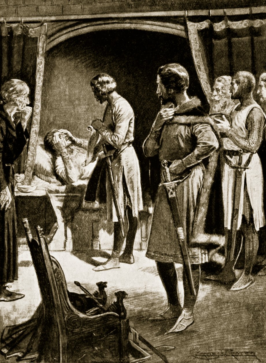 A morte de Henry II, 1189, ilustração da "História da nação britânica" de Hutchinson, c.1920 de Ernest Prater