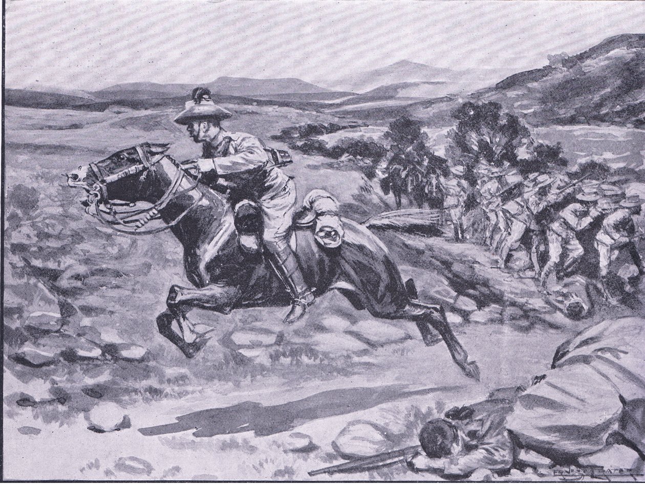 A captura do guarda-costas: ataque audaz de Lieut Batemans, ilustração de After Pretoria: The Guerilla War, 1902 de Ernest Prater