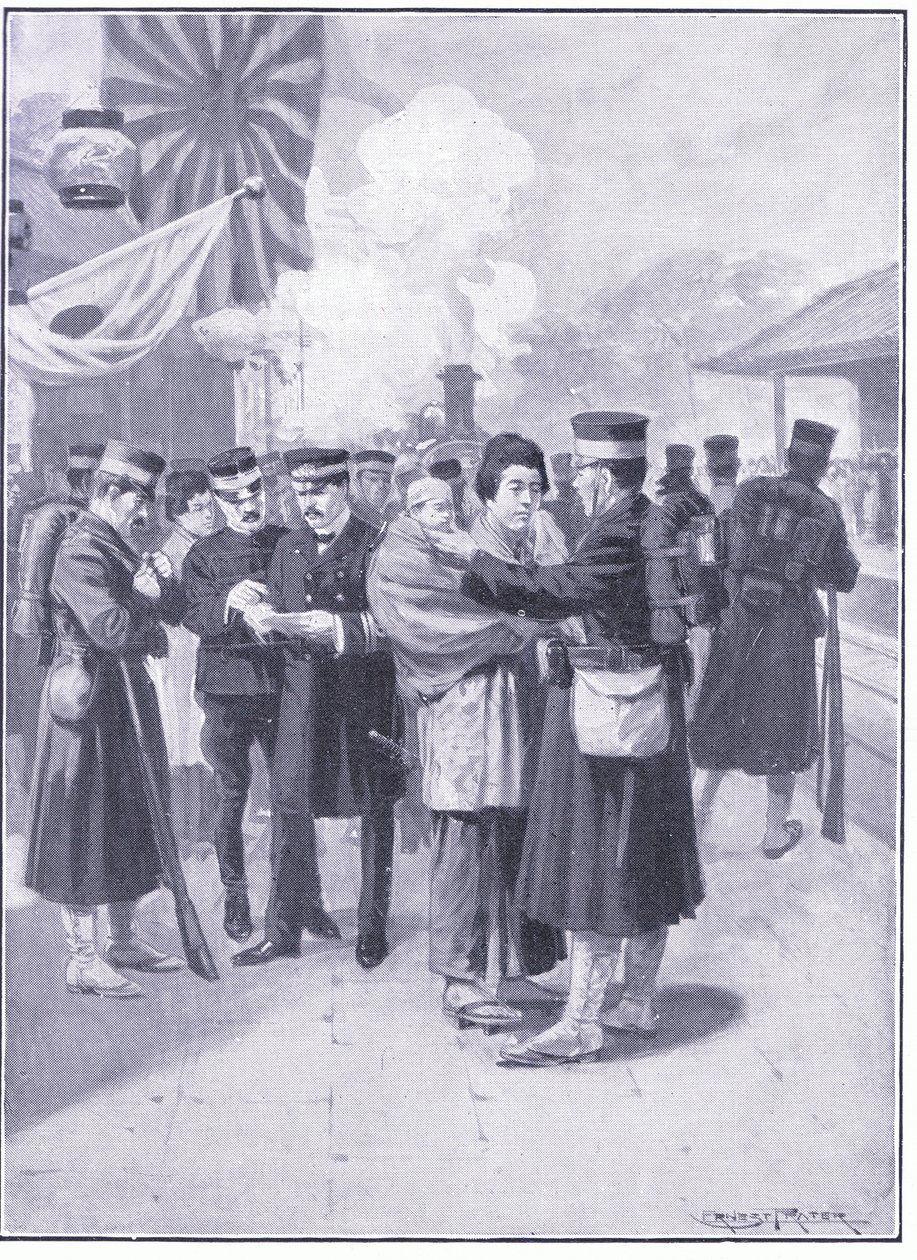 Tropas deixando Tokio, ilustração fromCassells História da Guerra Russo-Japonesa Vol 1, c.1900 de Ernest Prater