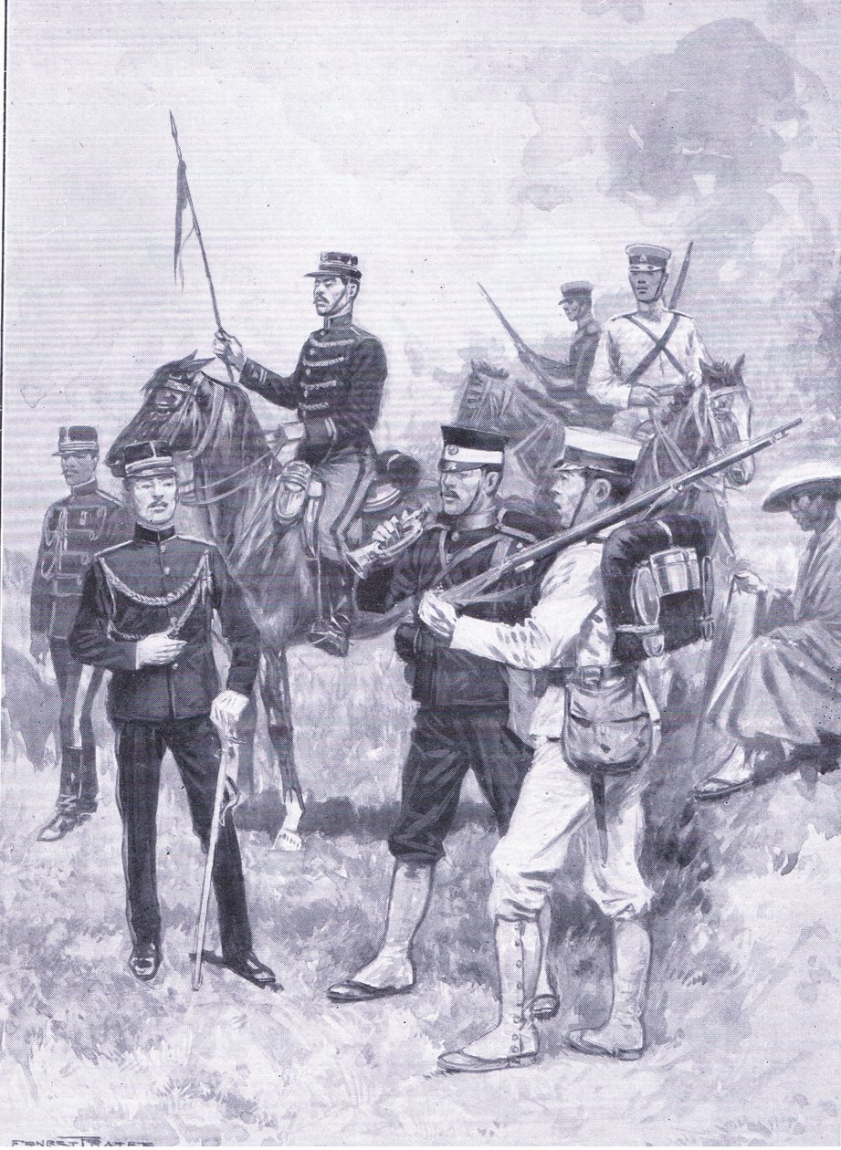 Tipos de soldados japoneses, ilustração fromCassells História da Guerra Russo-Japonesa Vol 1, c.1900 de Ernest Prater