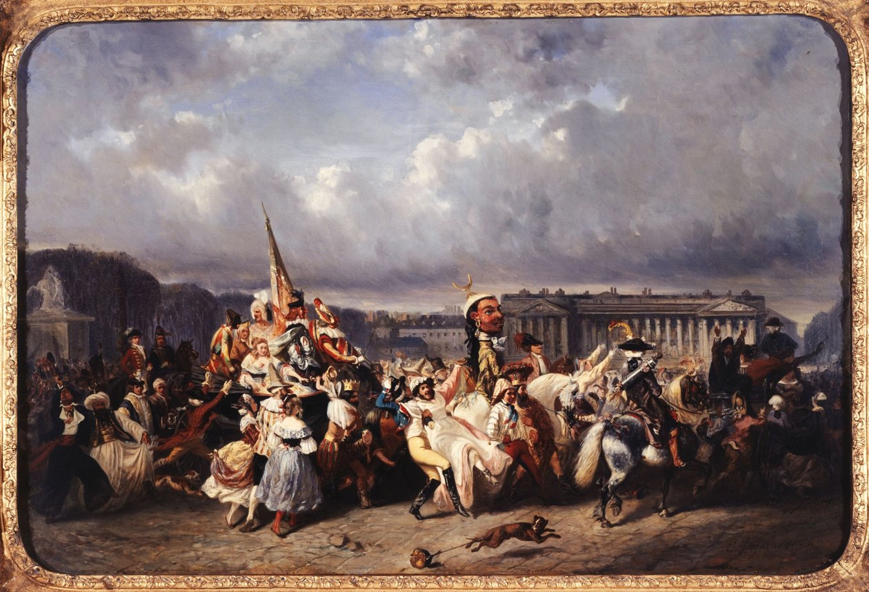 Carnaval place de la Concorde, atual 8º arrondissement, entre 1840 e 1845 (óleo sobre tela) de Ernest Seigneurgens