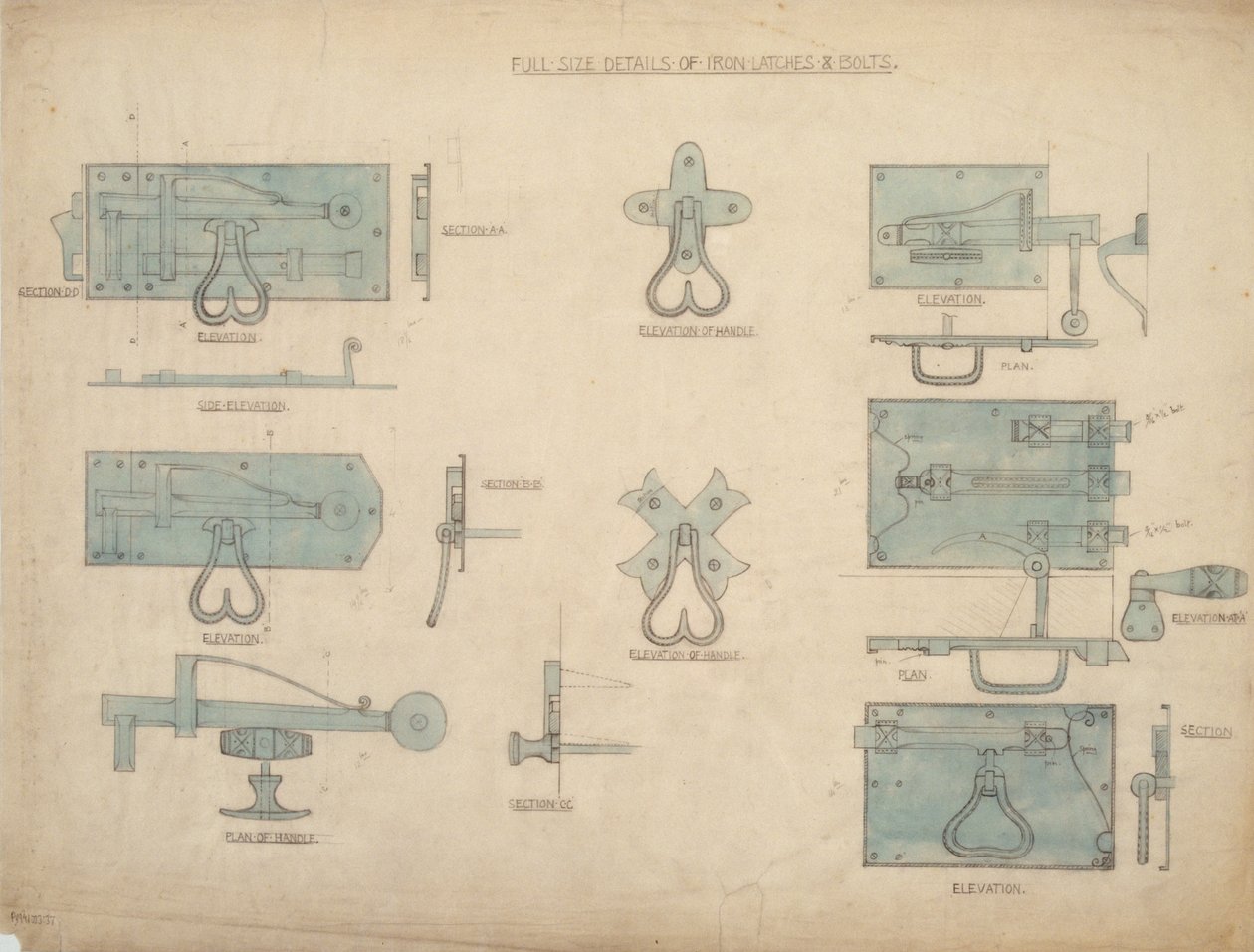 Designs para Travas e Parafusos de Ferro, c.1905-15 (lápis e wc no papel) de Ernest William Gimson