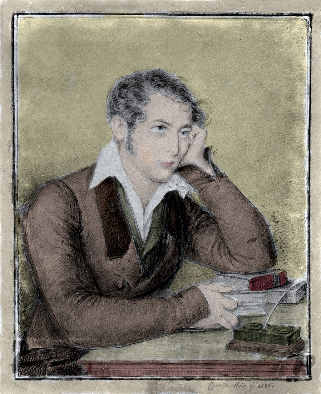 Risorgimento: retrato do patriota, filósofo, pensador político Carlo Cattaneo (1801-1869) desenho de Ernesta Bisi de Ernesta Legnani