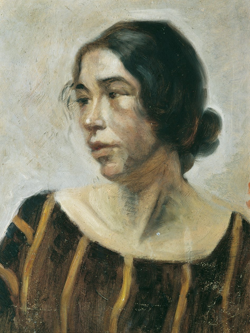 Senhora de vestido às riscas de Ernestine von Hüttenbrenner