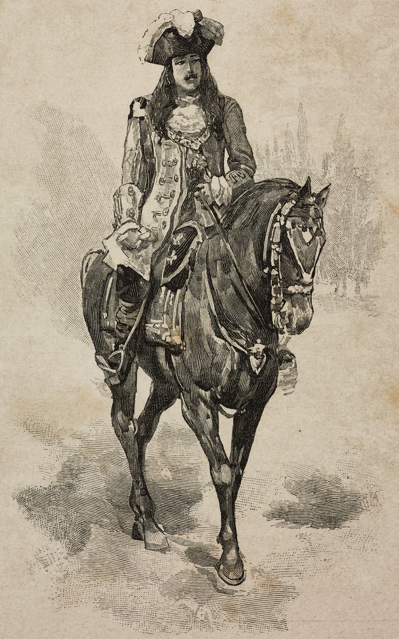 Conde de Turim Vittorio Emanuele de Saboia em traje de Vittorio Amedeo II de Saboia no Torneio da Villa Borghese por ocasião das bodas de prata de Umberto I e Margherita de Saboia, Roma, Itália de Ernesto Mancastroppa