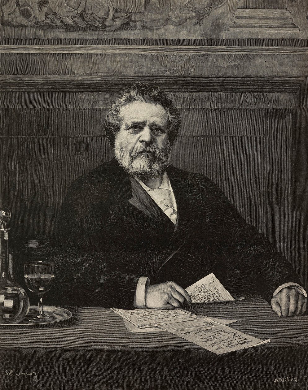 Giosue Carducci (1835-1907), poeta e escritor italiano, Prémio Nobel da Literatura em 1906, gravura de Ernesto Mancastroppa de pintura de Vittorio Corcos, de L