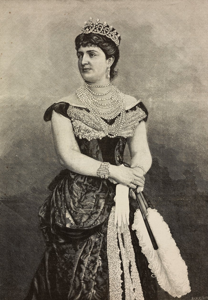 Margaret de Savoy (1851-1926), Rainha de Itália de 1878 a 1900, foto de Cattani, Bertelli e de Hagen, gravura de Ernesto Mancastroppa de L