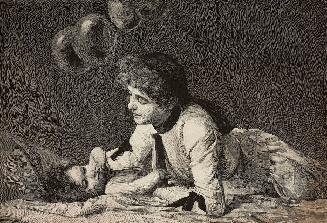 Ninguém nunca vai te amar como eu amo, mãe e filho, gravura de Ernesto Mancastroppa da pintura de Raffaele Faccioli, de L
