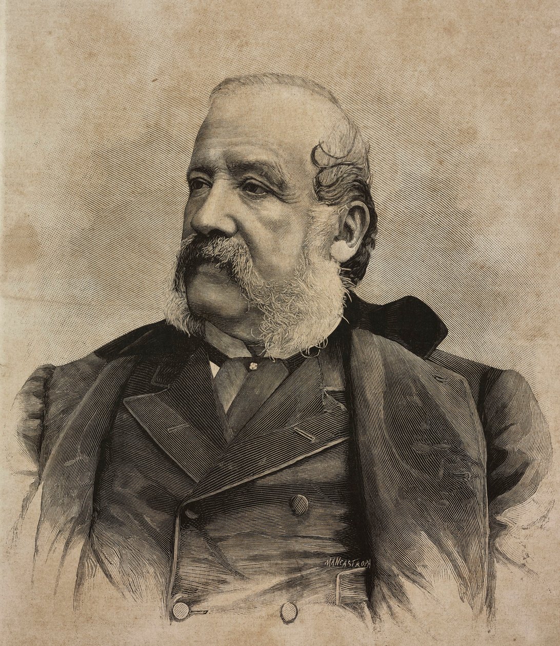 Retrato de Gerolamo Induno (1825-1890), pintor italiano, gravura de Ernesto Mancastropa a partir de fotografia de Guigoni e Bossi, de L