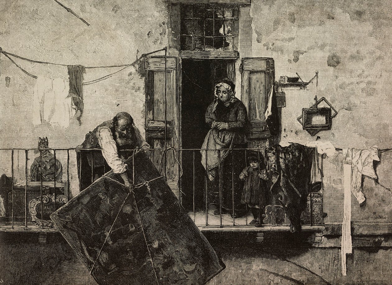 São Miguel, Exposição de Belas Artes em Veneza, Itália, gravura de Ernesto Mancastroppa da pintura de Gerolamo Induno, de L