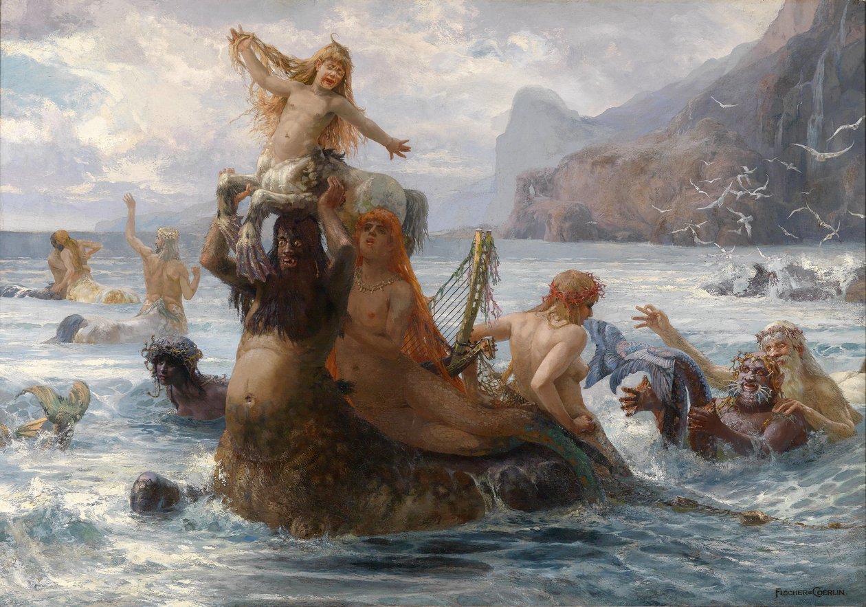 Sereias e Centauros enquanto toma banho de Ernst Albert Fischer Cörlin