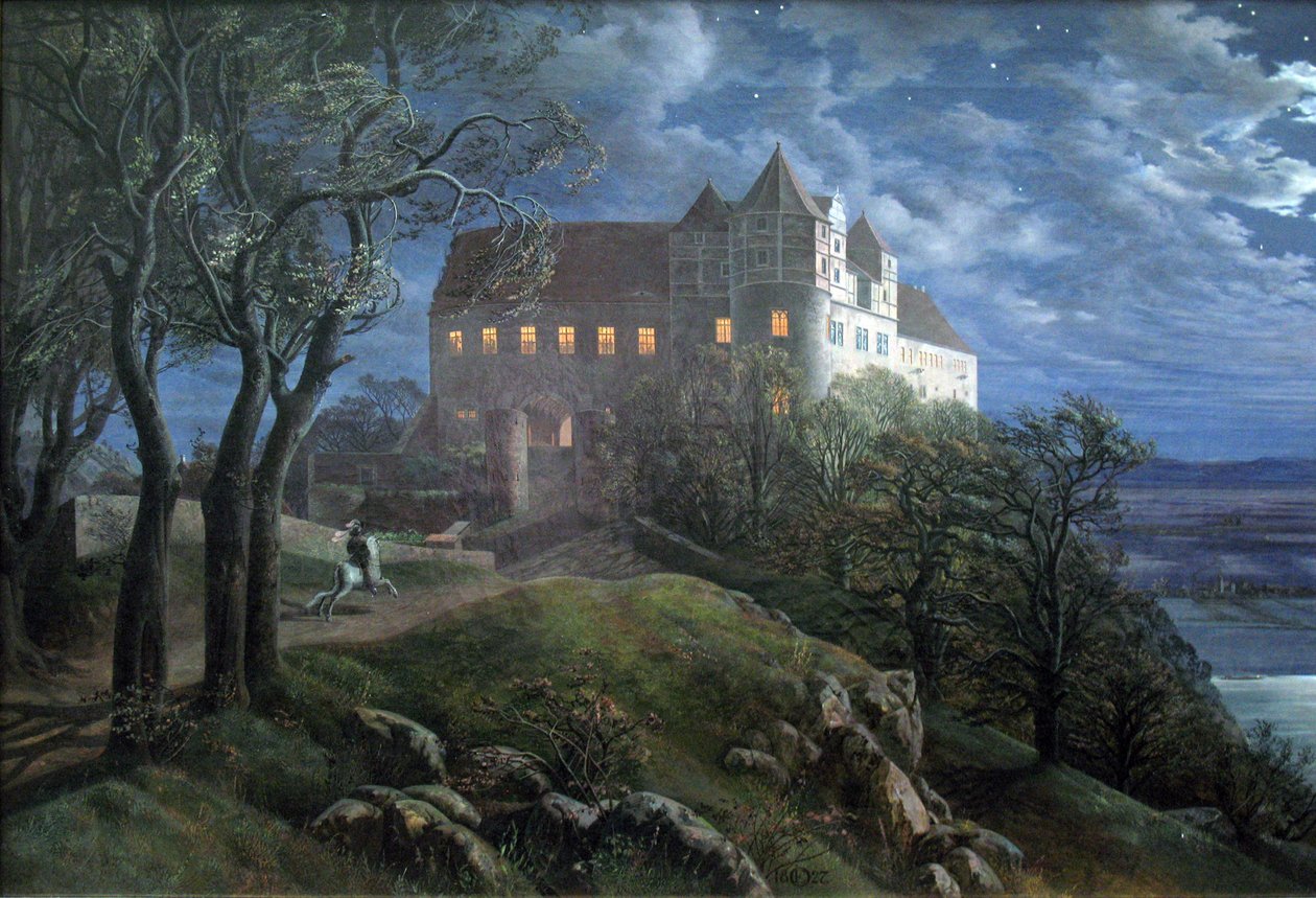 Burg Scharfenberg à noite de Ernst Ferdinand Oehme