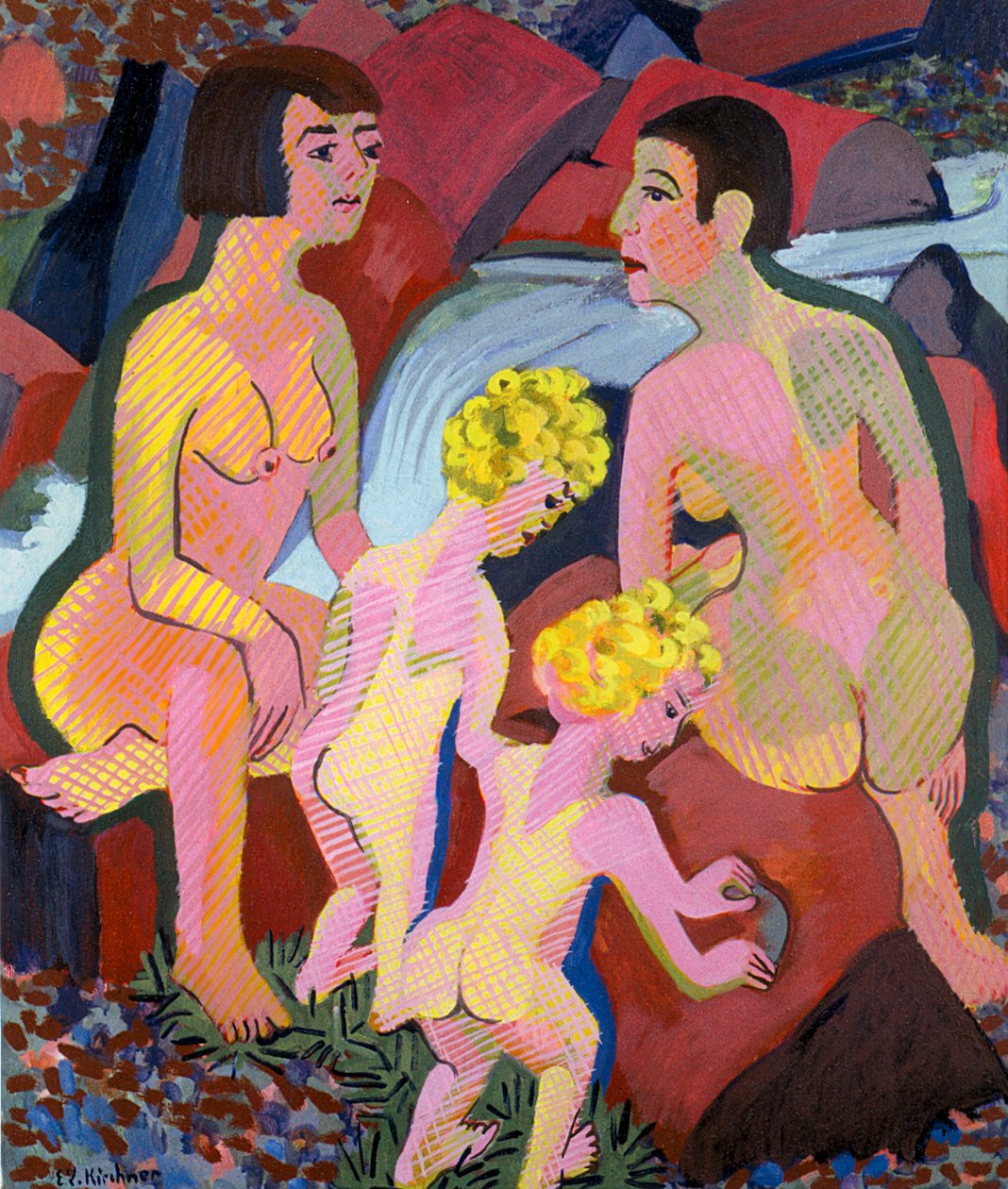 Banhar mulheres e crianças de Ernst Ludwig Kirchner