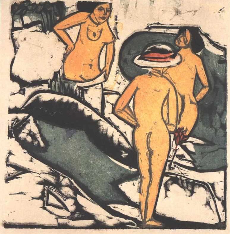 Mulheres de banho entre pedras brancas de Ernst Ludwig Kirchner