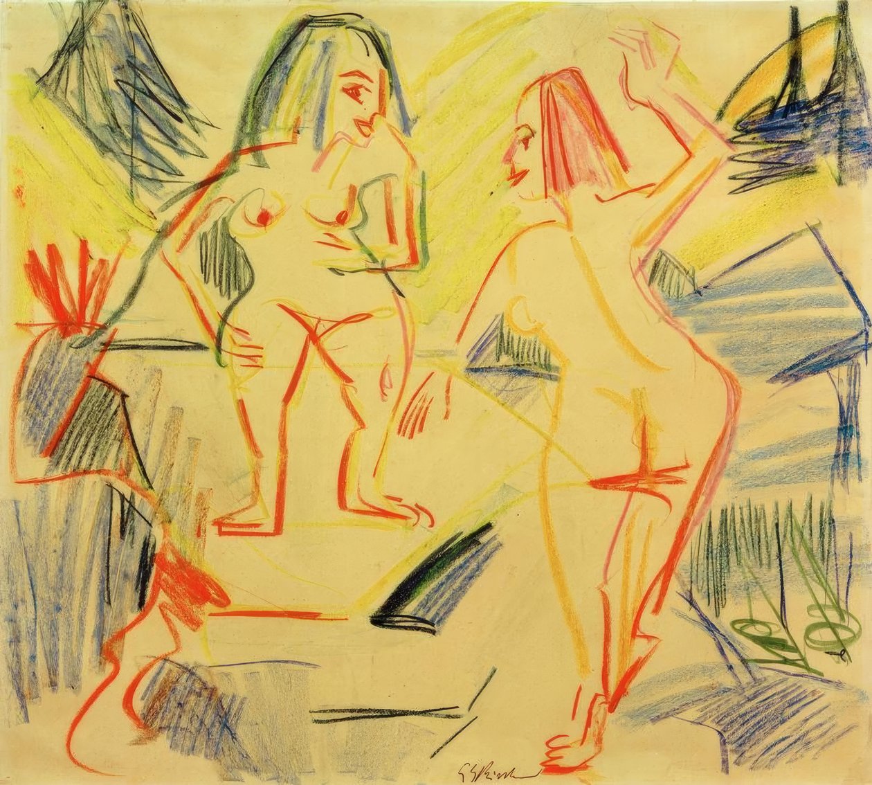 Banhistas em rochas de Ernst Ludwig Kirchner