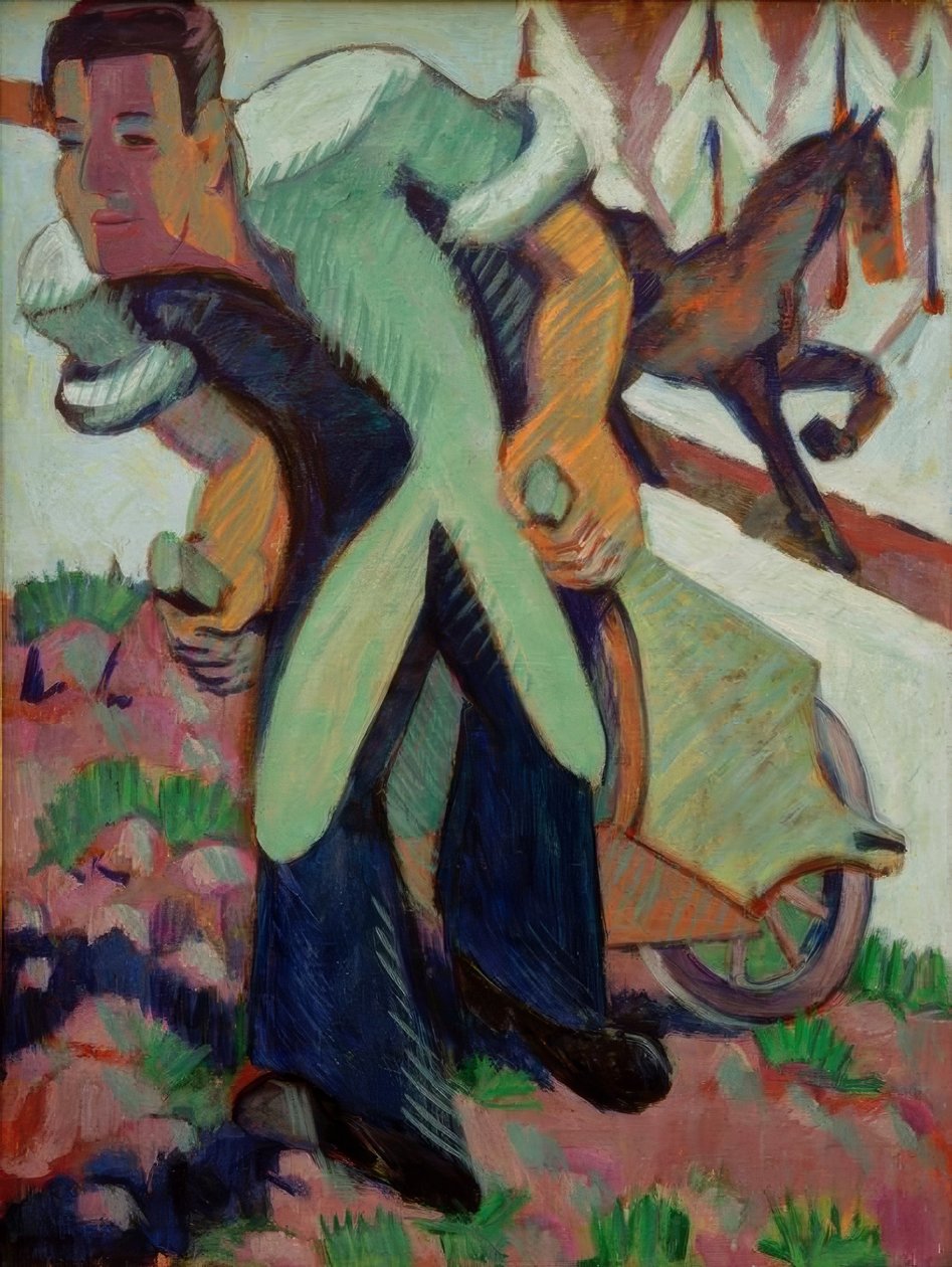 Agricultor, puxando um carrinho de mão de Ernst Ludwig Kirchner
