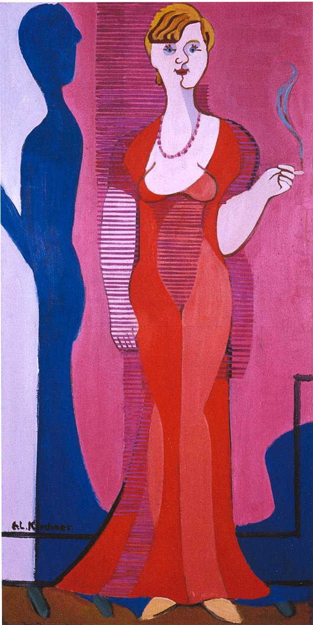 Mulher loira de vestido vermelho, retrato Elisabeth Hembus de Ernst Ludwig Kirchner