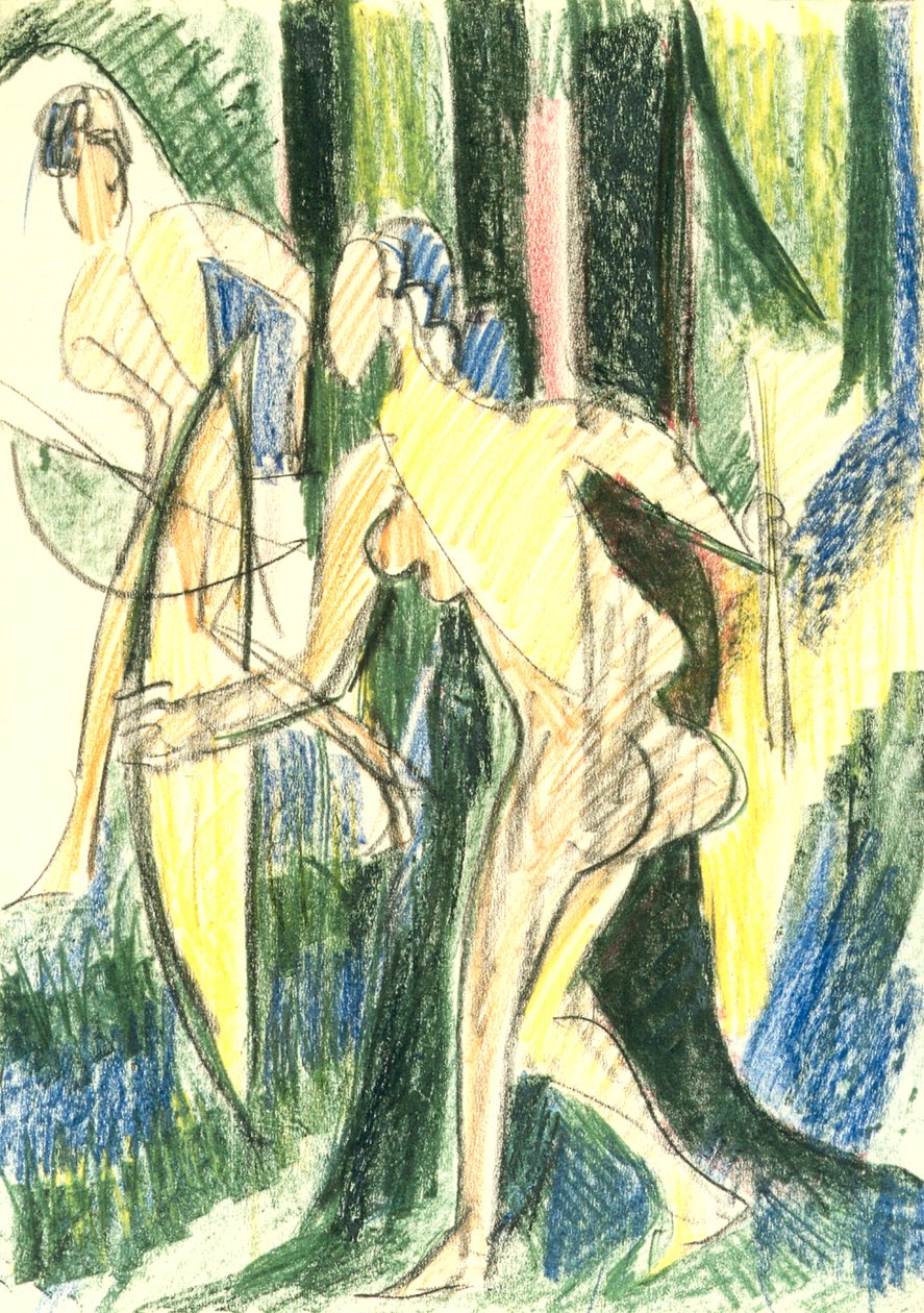 Menina de tiro com arco na floresta de Ernst Ludwig Kirchner