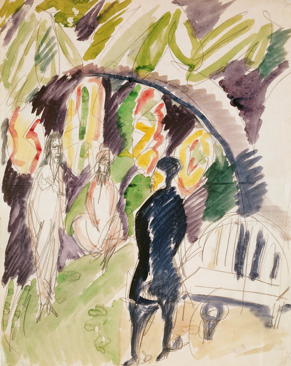 Divã (sofá) 1912-14 (banheiro e lápis sobre papel) de Ernst Ludwig Kirchner