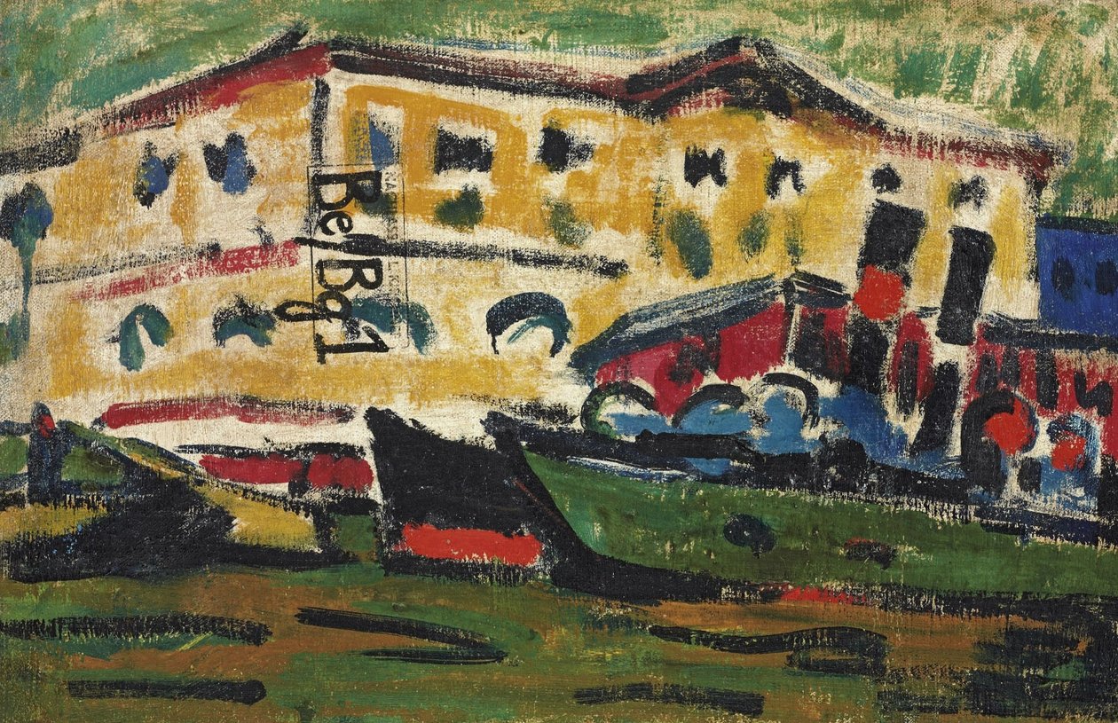 Elbkähne na frente de casas amarelas de Ernst Ludwig Kirchner