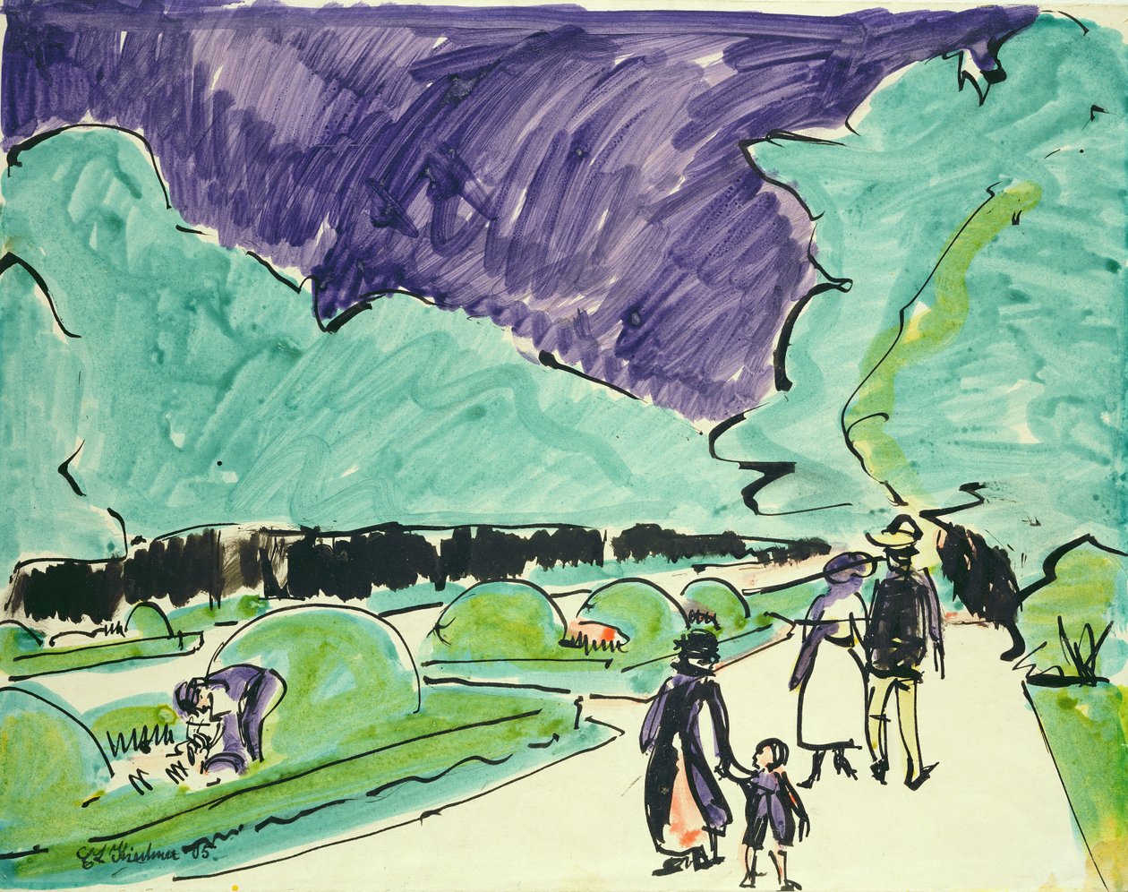 Entrada para um grande jardim em Dresden, 1905 (caneta e tinta e wc no papel) de Ernst Ludwig Kirchner