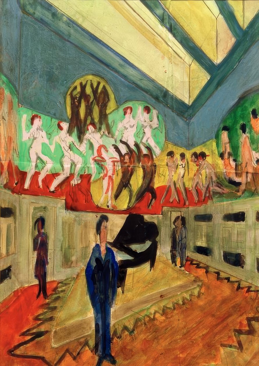Design para pintar as paredes do pódio no salão de baile de Ernst Ludwig Kirchner