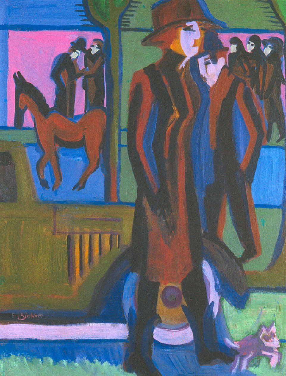 Senhora andando com cachorro de Ernst Ludwig Kirchner