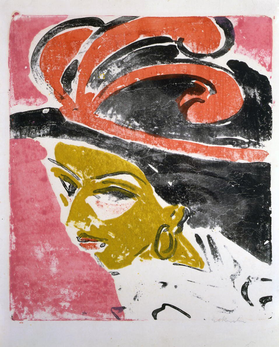Kokottenkopf com chapéu de penas de Ernst Ludwig Kirchner