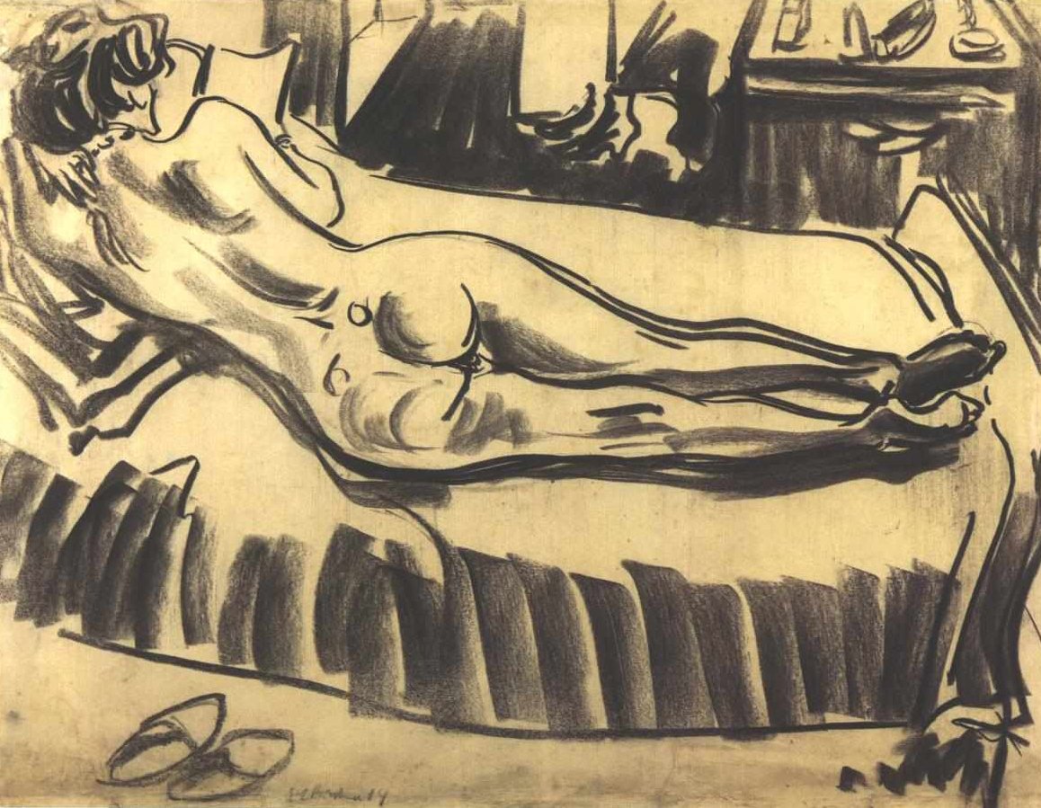 Deitada nua no sofá de Ernst Ludwig Kirchner