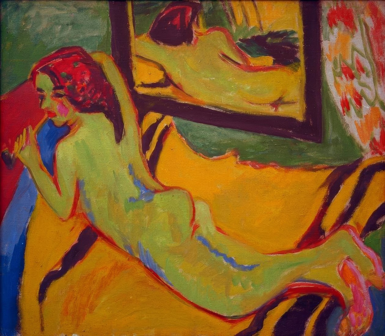 Deitado nu na frente do espelho de Ernst Ludwig Kirchner