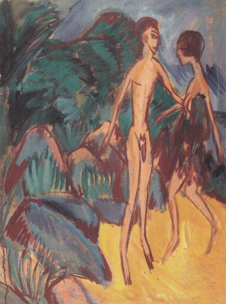 Jovem homem nu e garota na praia de Ernst Ludwig Kirchner