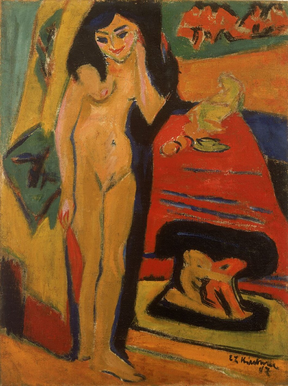 Nude garota por trás da cortina de Ernst Ludwig Kirchner