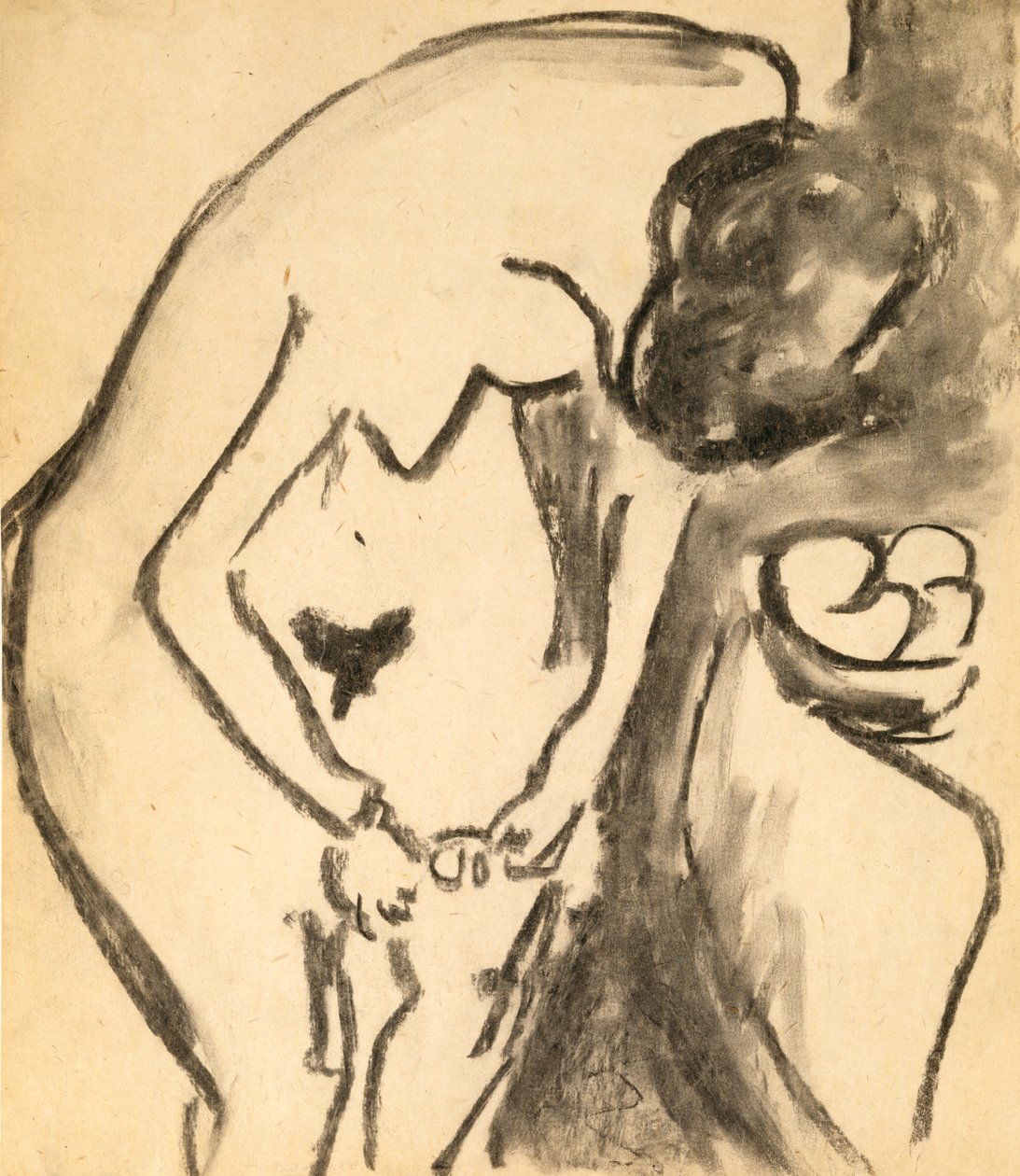 Nude, 1909 (lavagem a carvão e carvão no papel) de Ernst Ludwig Kirchner