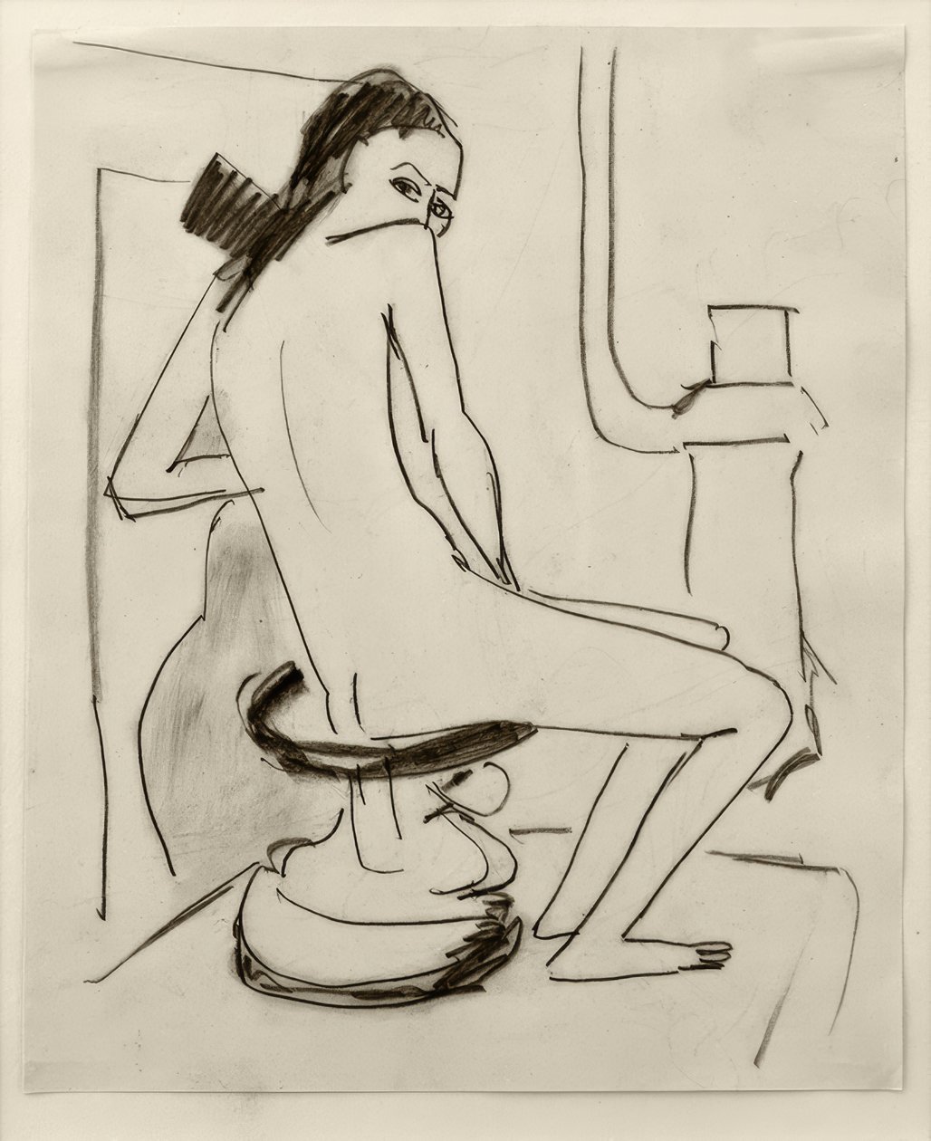 Sem título (Marcella no banquinho africano esculpido com forno .... de Ernst Ludwig Kirchner