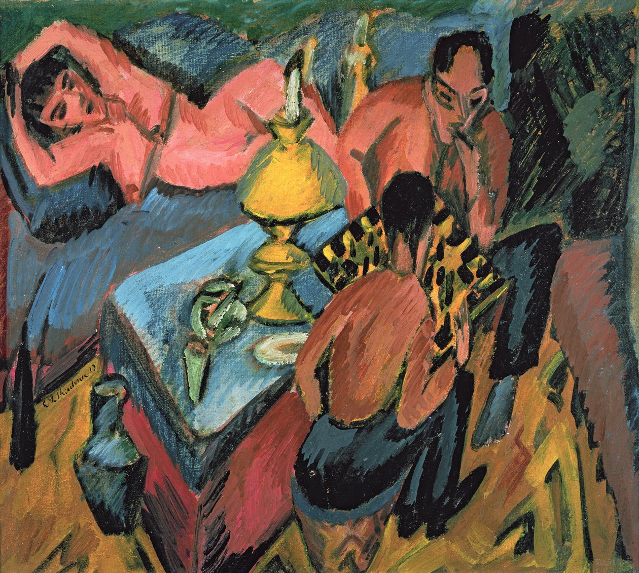Otto Muller (1874-1930) Jogando Xadrez, 1913 de Ernst Ludwig Kirchner