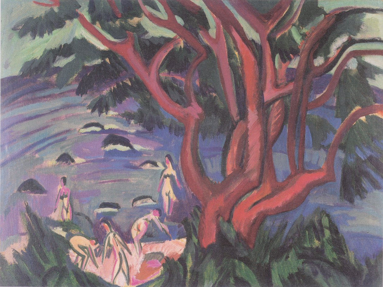 Árvore vermelha na praia de Ernst Ludwig Kirchner