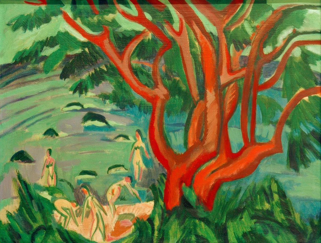 Árvore vermelha na praia de Ernst Ludwig Kirchner