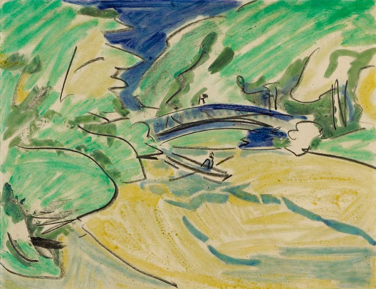 Barco a remos sob a ponte de Ernst Ludwig Kirchner