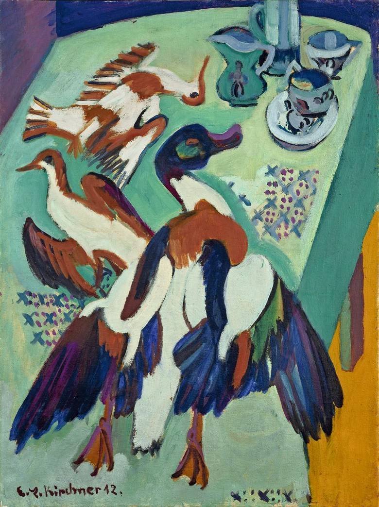 Ainda vida com pato e narceja de Ernst Ludwig Kirchner