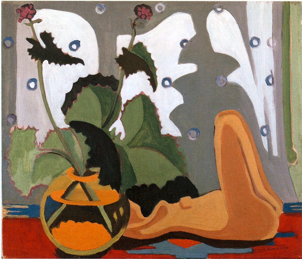 Ainda vida com plástico na frente da janela de Ernst Ludwig Kirchner