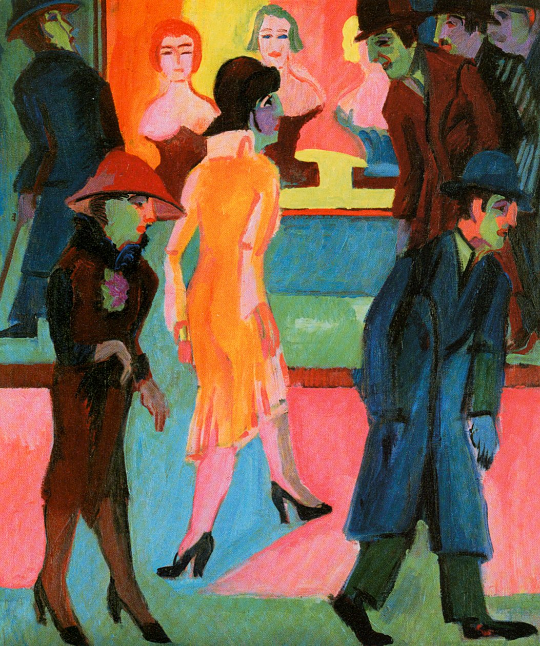 Cena de rua em frente à barbearia de Ernst Ludwig Kirchner