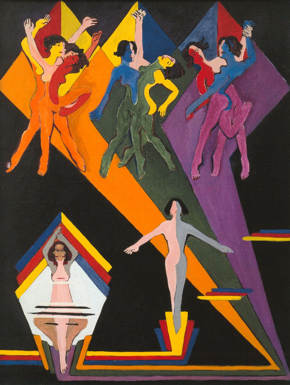 Meninas dançando em raios coloridos de Ernst Ludwig Kirchner
