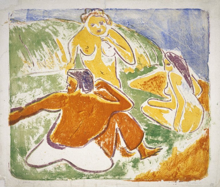 Três banhistas na praia de Ernst Ludwig Kirchner