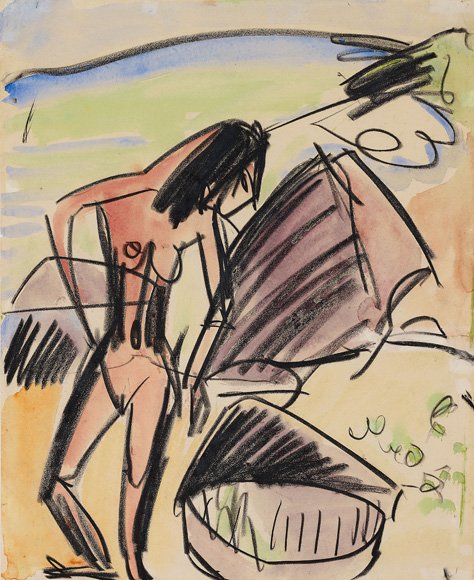 Nu feminino na praia de Ernst Ludwig Kirchner